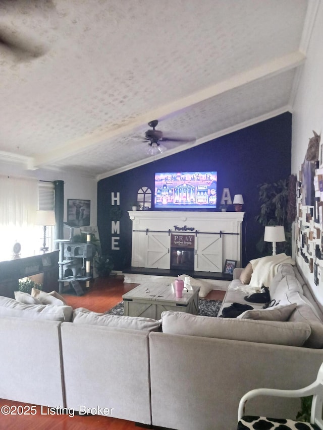 7702 Edna M Rd, Louisville, KY 40258 - living room with a ceiling fan, wood finished floors, and crown molding