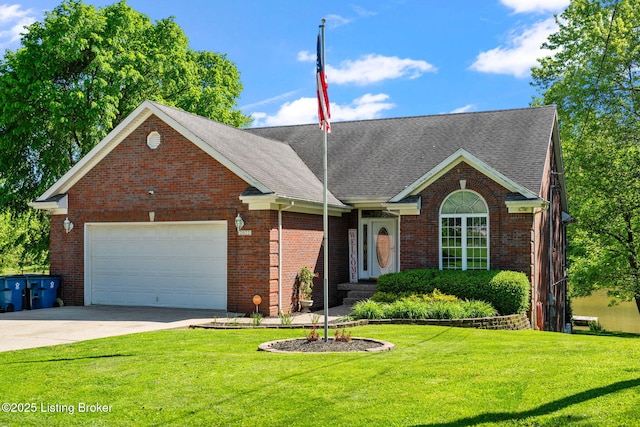 2022 Crystal Dr, La Grange, KY 40031 - view of front of house with roof with shingles, an attached garage, concrete driveway, and brick siding