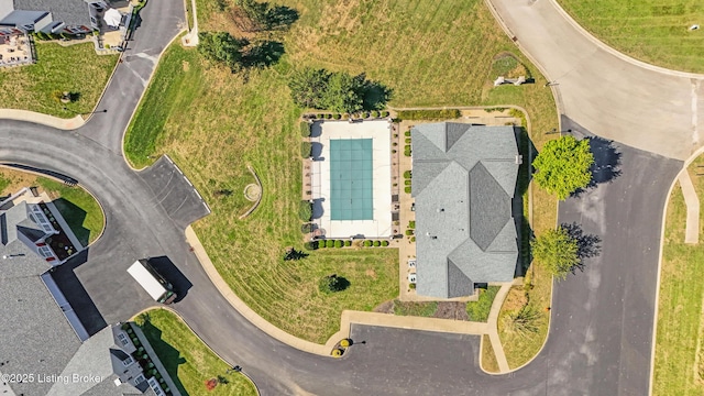 aerial overview of property's location with a pool