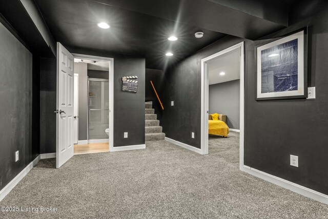 1093 W Bryan Rd, Elizabethtown, KY 42701 - unfurnished room featuring carpet floors, stairway, baseboards, and recessed lighting