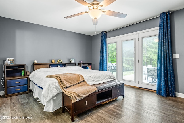 1093 W Bryan Rd, Elizabethtown, KY 42701 - bedroom with access to exterior, dark wood-style floors, baseboards, and ceiling fan