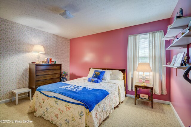 7003 Red Plum Ter, Pewee Valley, KY 40056 - carpeted bedroom with wallpapered walls, baseboards, and a textured ceiling