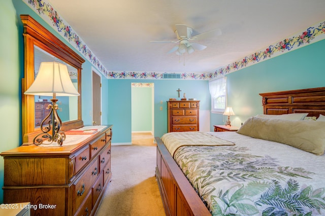 7003 Red Plum Ter, Pewee Valley, KY 40056 - bedroom with light colored carpet, baseboards, and ceiling fan