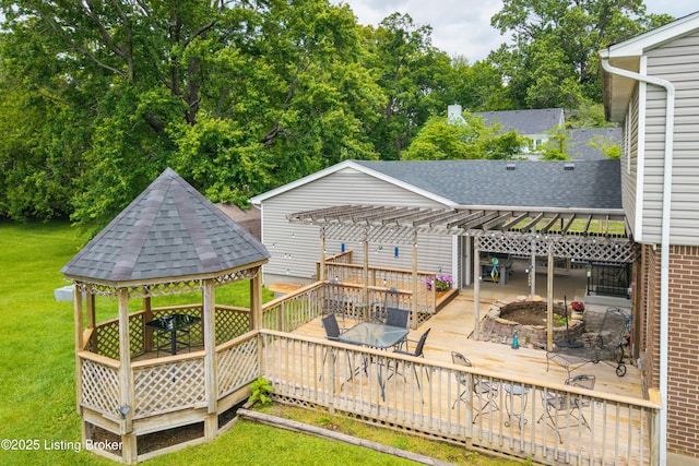 7003 Red Plum Ter, Pewee Valley, KY 40056 - wooden terrace featuring a gazebo, a pergola, and a lawn