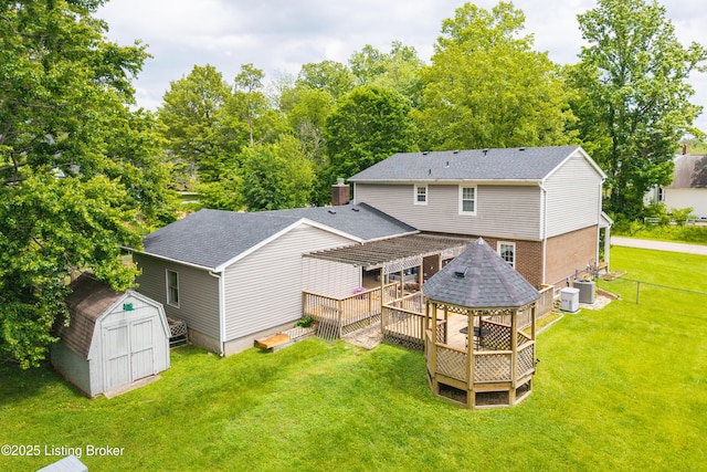 7003 Red Plum Ter, Pewee Valley, KY 40056 - back of property featuring a pergola, a deck, a gazebo, central AC unit, and a lawn