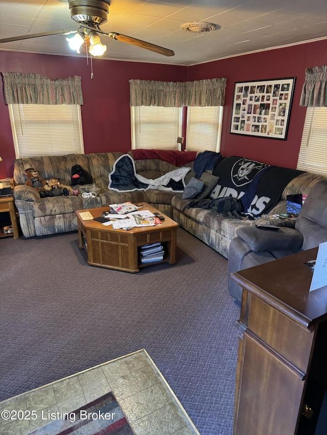 216 Bonnie Ln, Louisville, KY 40218 - carpeted living area featuring ceiling fan