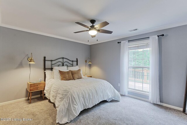 12627 Bay Tree Way, Louisville, KY 40245 - bedroom featuring ornamental molding, carpet flooring, baseboards, and ceiling fan