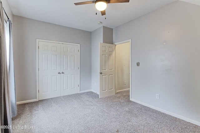 12627 Bay Tree Way, Louisville, KY 40245 - unfurnished bedroom featuring carpet floors, a closet, baseboards, and a ceiling fan