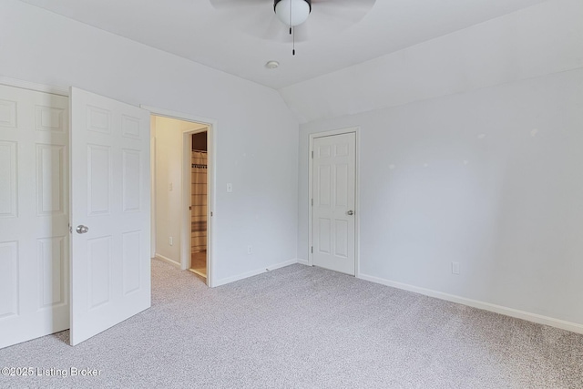 12627 Bay Tree Way, Louisville, KY 40245 - unfurnished bedroom featuring light carpet, baseboards, vaulted ceiling, and a ceiling fan