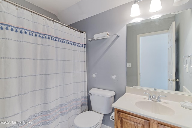 12627 Bay Tree Way, Louisville, KY 40245 - bathroom featuring toilet, vanity, and lofted ceiling
