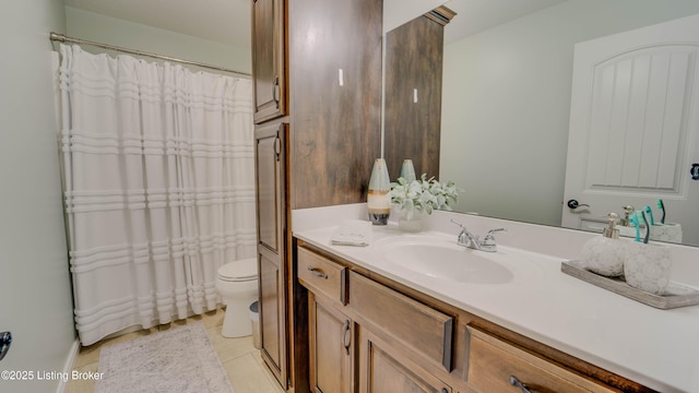 116 N Howard St, Bardstown, KY 40004 - bathroom with toilet, vanity, tile patterned floors, and a shower with curtain