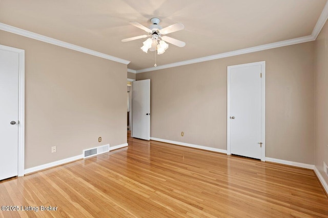 3531 Graham Rd, Louisville, KY 40207 - unfurnished bedroom with ornamental molding, light wood-style floors, and a ceiling fan
