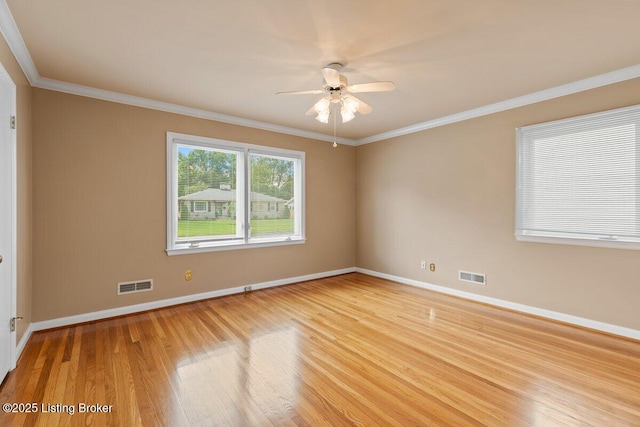 3531 Graham Rd, Louisville, KY 40207 - spare room with light wood-style floors, ceiling fan, and crown molding