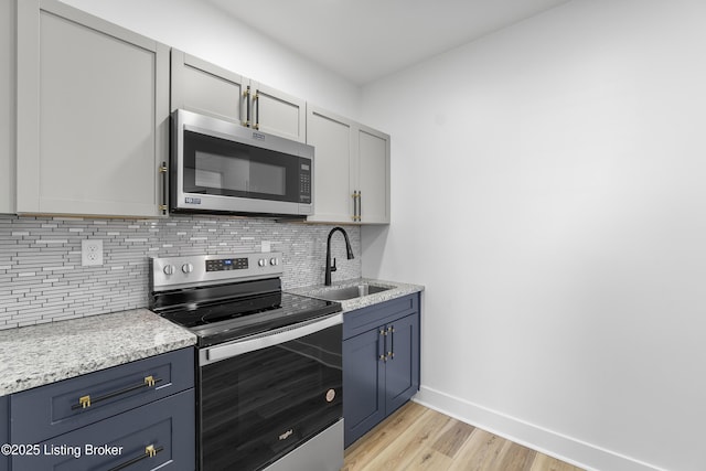 530-532 E Burnett Ave, Louisville, KY 40217 - kitchen featuring stainless steel appliances, a sink, baseboards, light wood-type flooring, and backsplash