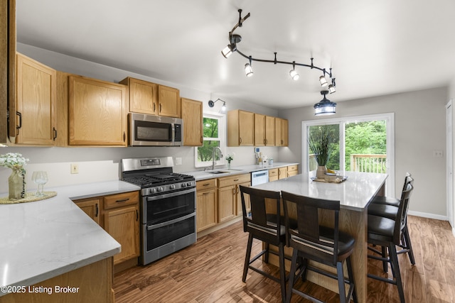 1900 Wolf Dr, La Grange, KY 40031 - kitchen with stainless steel appliances, a sink, healthy amount of natural light, and wood finished floors
