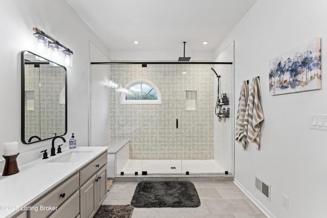 1609 Tall Oaks Dr, Jeffersonville, IN 47130 - bathroom with a shower stall, vanity, and recessed lighting