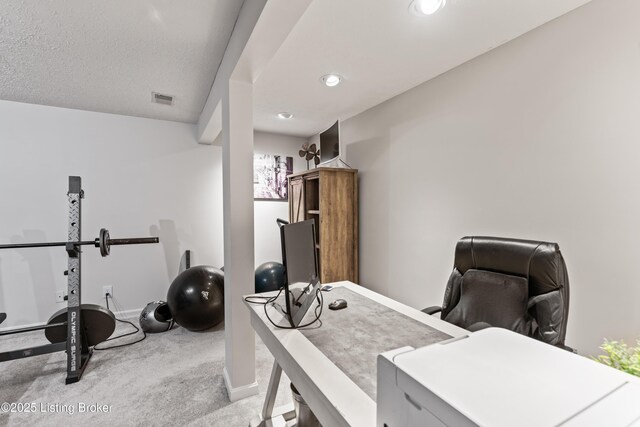 1609 Tall Oaks Dr, Jeffersonville, IN 47130 - office area featuring baseboards, light carpet, and recessed lighting