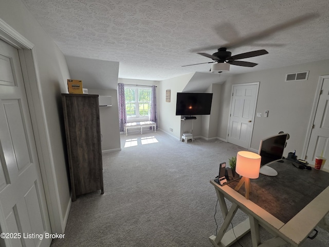 1609 Tall Oaks Dr, Jeffersonville, IN 47130 - living room featuring a ceiling fan, baseboards, carpet flooring, and a textured ceiling