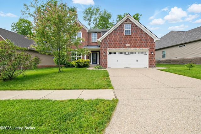 566 Wooded Falls Rd, Louisville, KY 40243 - traditional home featuring brick siding, concrete driveway, and a front lawn
