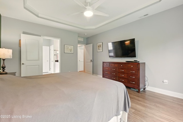 566 Wooded Falls Rd, Louisville, KY 40243 - bedroom with a raised ceiling, wood finished floors, baseboards, and ceiling fan