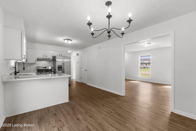 228 Schlaefer Way, Rineyville, KY 40162 - kitchen featuring appliances with stainless steel finishes, a sink, dark wood-type flooring, under cabinet range hood, and a textured ceiling
