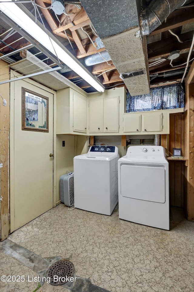 laundry room with cabinet space and separate washer and dryer