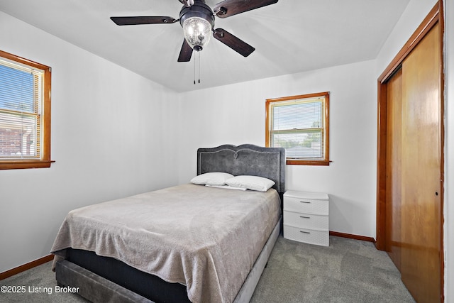 2700 Bagby Way, Louisville, KY 40216 - bedroom featuring carpet flooring, baseboards, a closet, and a ceiling fan