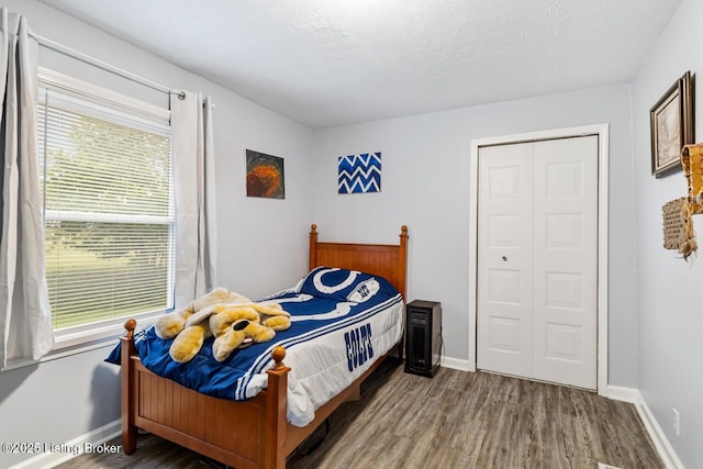 271 Carters St, New Castle, KY 40050 - bedroom with wood finished floors, baseboards, a textured ceiling, and a closet
