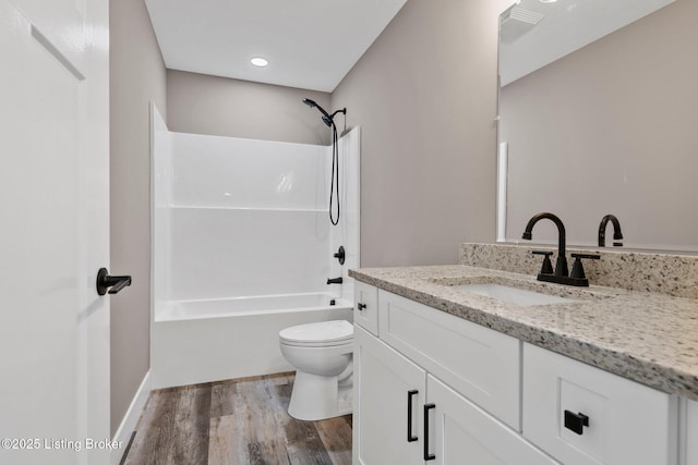 314 Nolin Estates Rd, Clarkson, KY 42726 - full bathroom with wood finished floors, toilet, bathing tub / shower combination, and vanity
