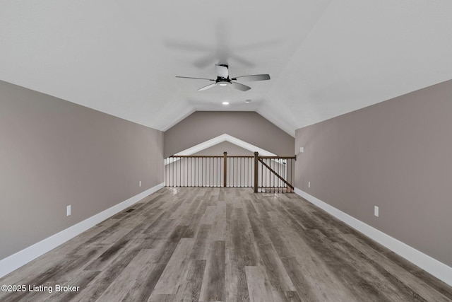 314 Nolin Estates Rd, Clarkson, KY 42726 - bonus room featuring ceiling fan, lofted ceiling, wood finished floors, and baseboards