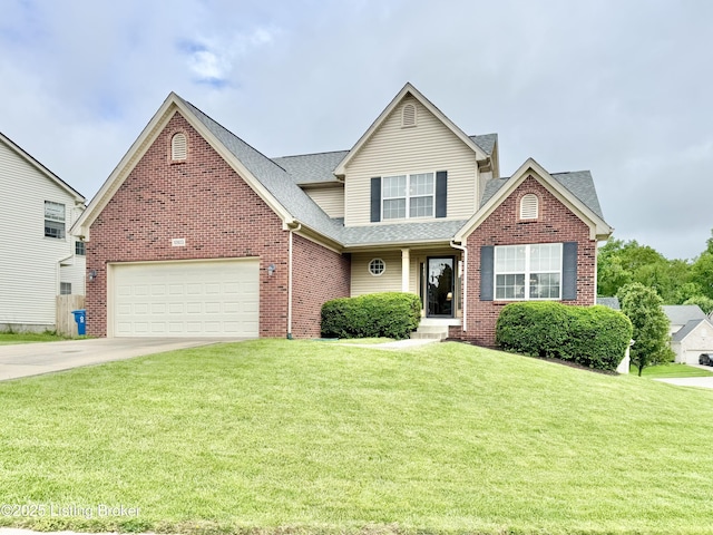 10923 Collington Dr, Louisville, KY 40241 - traditional home with a front lawn, brick siding, a shingled roof, and driveway