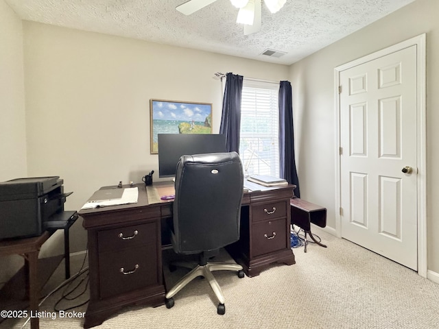 10923 Collington Dr, Louisville, KY 40241 - home office featuring light colored carpet, a ceiling fan, a textured ceiling, and baseboards