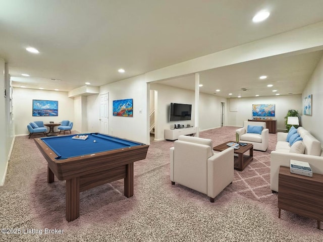 10923 Collington Dr, Louisville, KY 40241 - rec room with carpet, recessed lighting, billiards, and baseboards