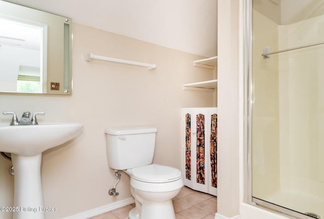 10600 Colonial Woods Way Unit 9-1, Louisville, KY 40223 - bathroom with tile patterned flooring, a shower stall, toilet, baseboards, and a sink