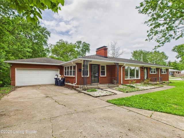 4212 David Ave, Louisville, KY 40215 - ranch-style home featuring an attached garage, driveway, brick siding, and a chimney