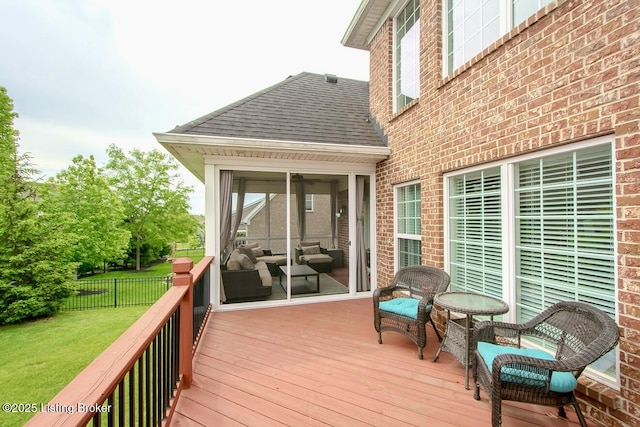 18705 Weymuth Ln, Louisville, KY 40245 - deck featuring a sunroom