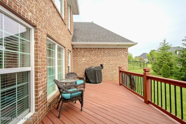 18705 Weymuth Ln, Louisville, KY 40245 - wooden terrace featuring a grill and a lawn