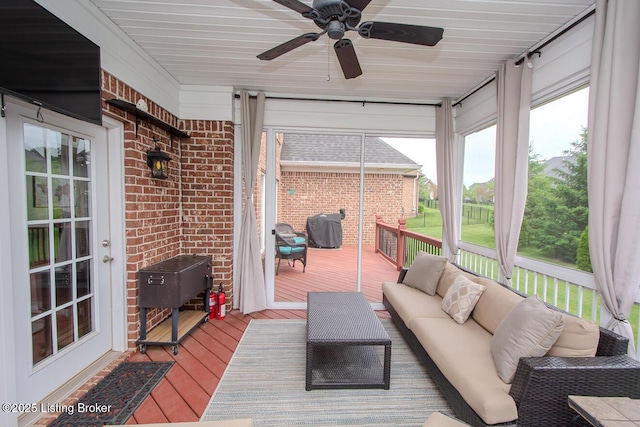 18705 Weymuth Ln, Louisville, KY 40245 - sunroom / solarium featuring an outdoor living space and a ceiling fan