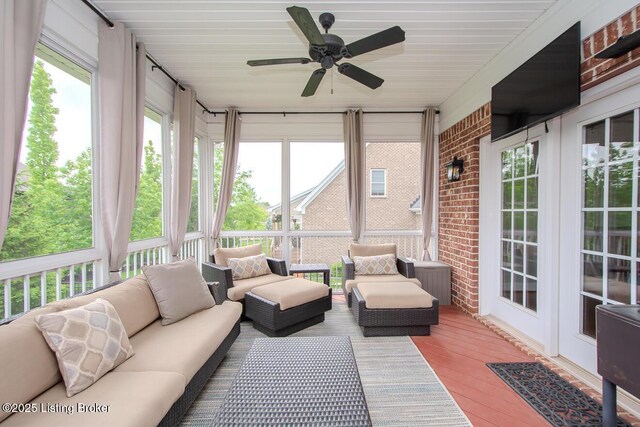 18705 Weymuth Ln, Louisville, KY 40245 - sunroom featuring an outdoor hangout area and a ceiling fan