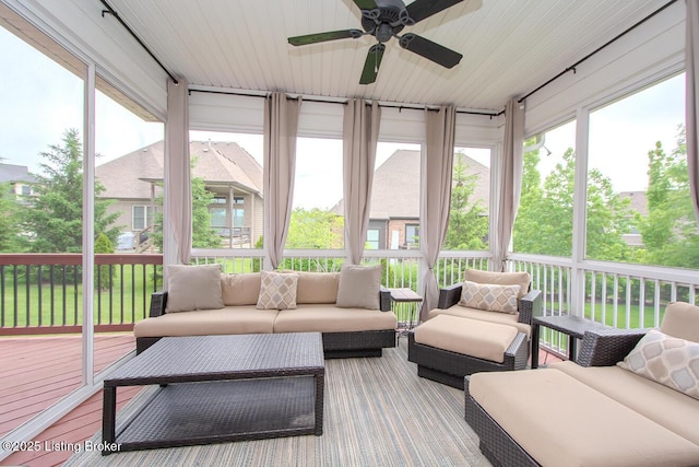 18705 Weymuth Ln, Louisville, KY 40245 - sunroom / solarium with an outdoor living space, a ceiling fan, and healthy amount of natural light