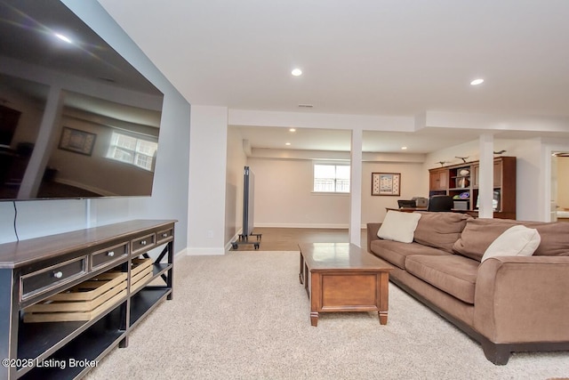 18705 Weymuth Ln, Louisville, KY 40245 - living area featuring recessed lighting, carpet, and baseboards