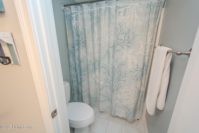 18705 Weymuth Ln, Louisville, KY 40245 - bathroom with toilet, tile patterned flooring, and a shower with curtain