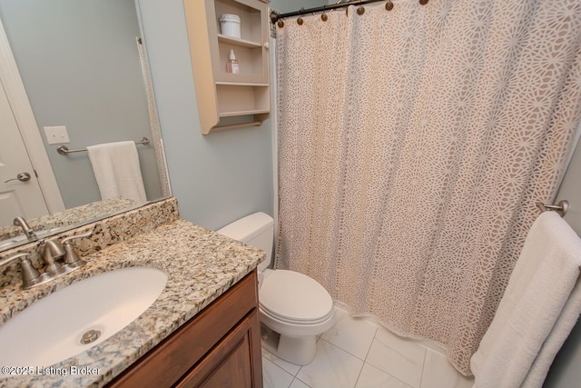 18705 Weymuth Ln, Louisville, KY 40245 - full bath featuring toilet, vanity, tile patterned floors, and a shower with curtain