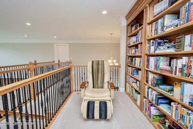 18705 Weymuth Ln, Louisville, KY 40245 - living area with recessed lighting, carpet, and crown molding