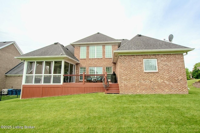 18705 Weymuth Ln, Louisville, KY 40245 - rear view of house with roof with shingles, a lawn, and a deck