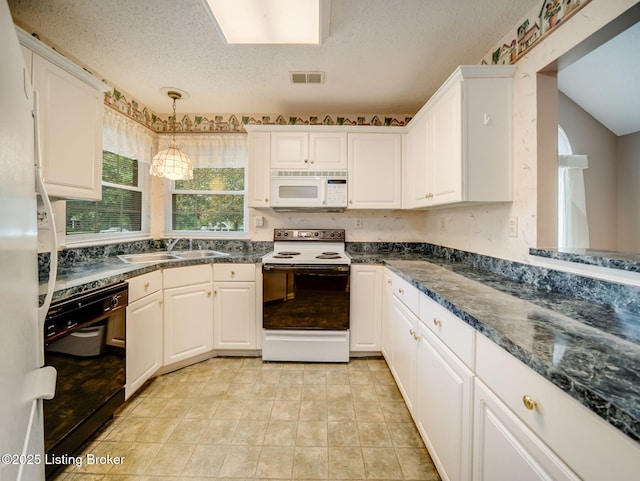 7906 Tuckaway Ct, Louisville, KY 40291 - kitchen featuring white appliances, a sink, white cabinetry, pendant lighting, and a textured ceiling