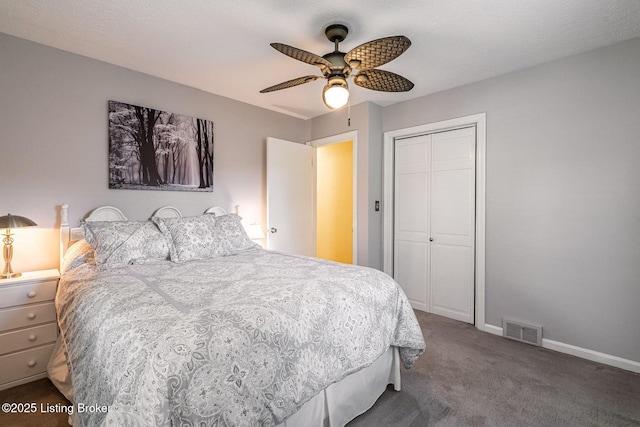 8703 Waltlee Rd, Louisville, KY 40291 - bedroom with carpet floors, a closet, baseboards, and ceiling fan