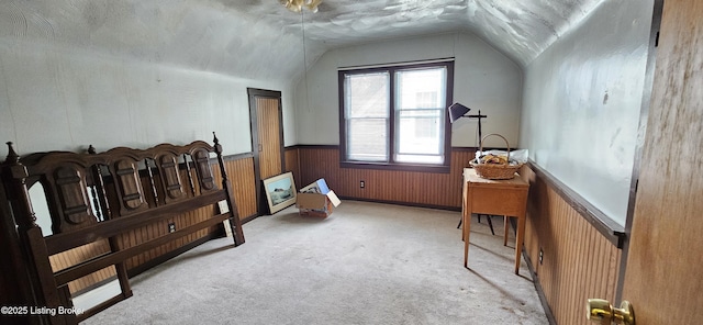 1766 Wilart Dr, Louisville, KY 40210 - sitting room featuring lofted ceiling, wainscoting, carpet, and wood walls