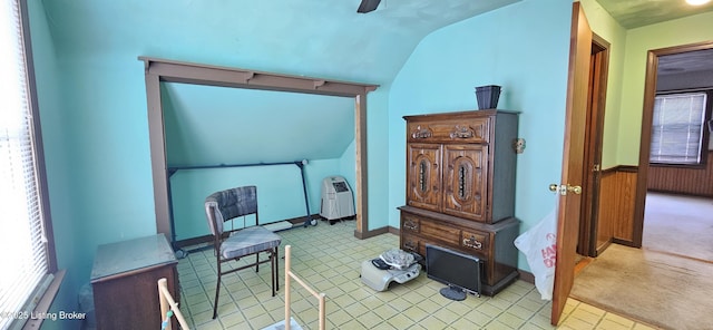 1766 Wilart Dr, Louisville, KY 40210 - carpeted office featuring lofted ceiling, a wainscoted wall, and ceiling fan