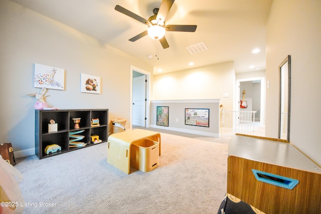 9206 Fox Chase Rd, Louisville, KY 40228 - living area featuring ceiling fan, carpet, and recessed lighting